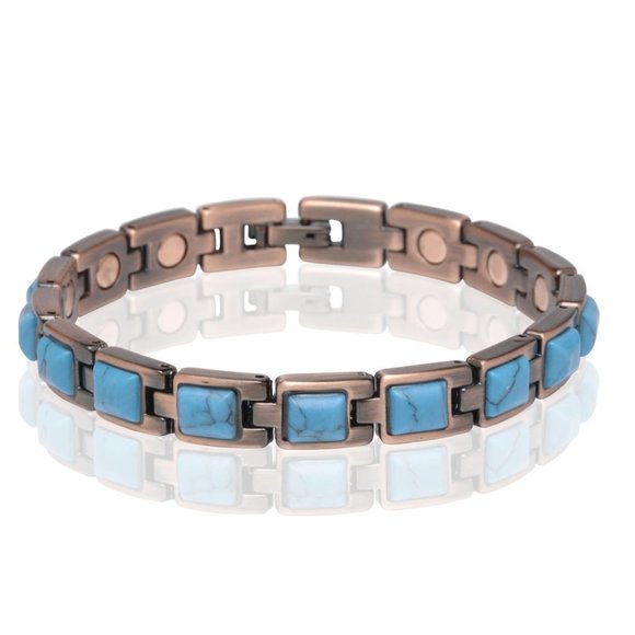 Copper Magnetic Link Bracelet Arthritis Pain Relieve Bracelet Turquoise - Picture 1 of 1